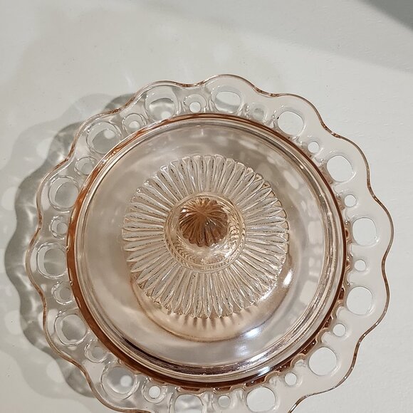 Pink Depression Glass Old Colony Laced Edge and Ribbed Vintage Anchor Hocking - Picture 2 of 10